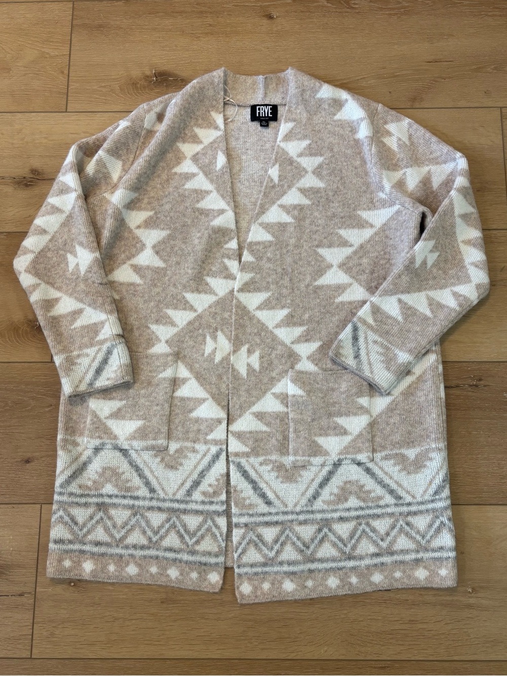 FRYE Beige & Cream Aztec Open Cardigan XL